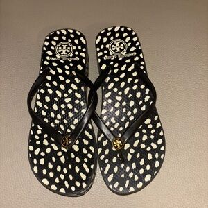 Tory Burch Black and White Flip Flops